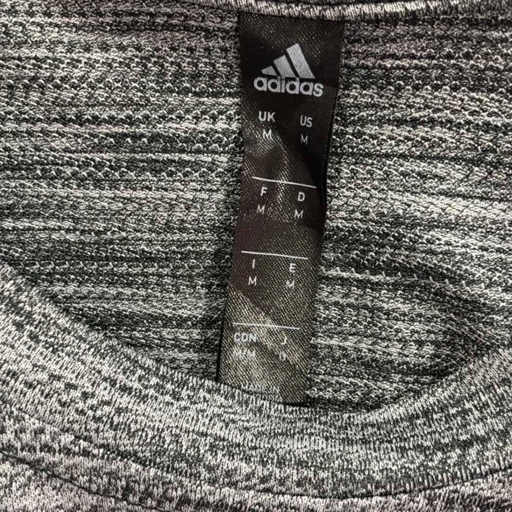 Adidas Mens Space Dye Performance T-Shirt Grey Black Athletic Gym Top Size M